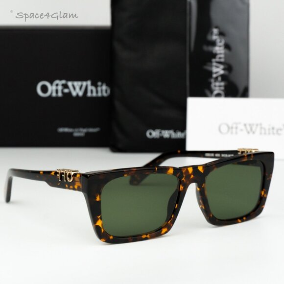 Off-White Women Sunglasses Havana Green Square OERI13E ALBANY 6055 NEW AUTHENTIC main image 4